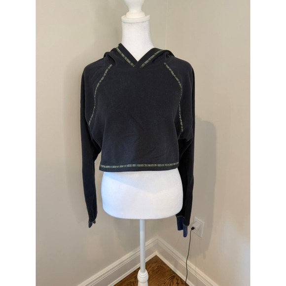 Bandier Tops - Something Navy x Bandier Cropped Hoodie Blue Rainbow Stitch Pullover Size M